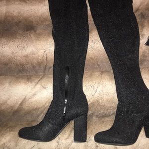 Thigh high sparkle black boots